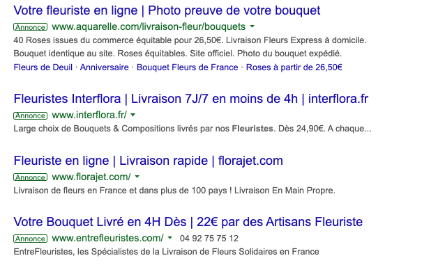 Un exemple d'annonces payantes