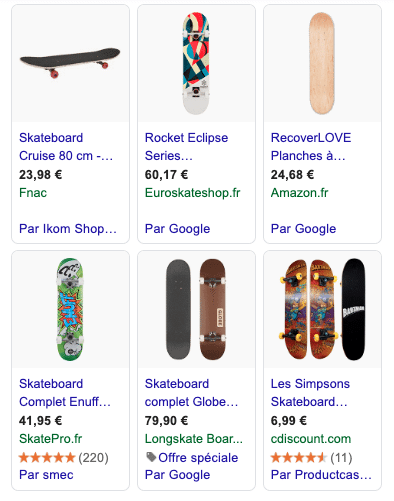 Un exemple d’annonces Google shopping